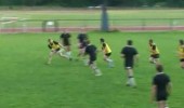 Touch rugby with offload after touch 